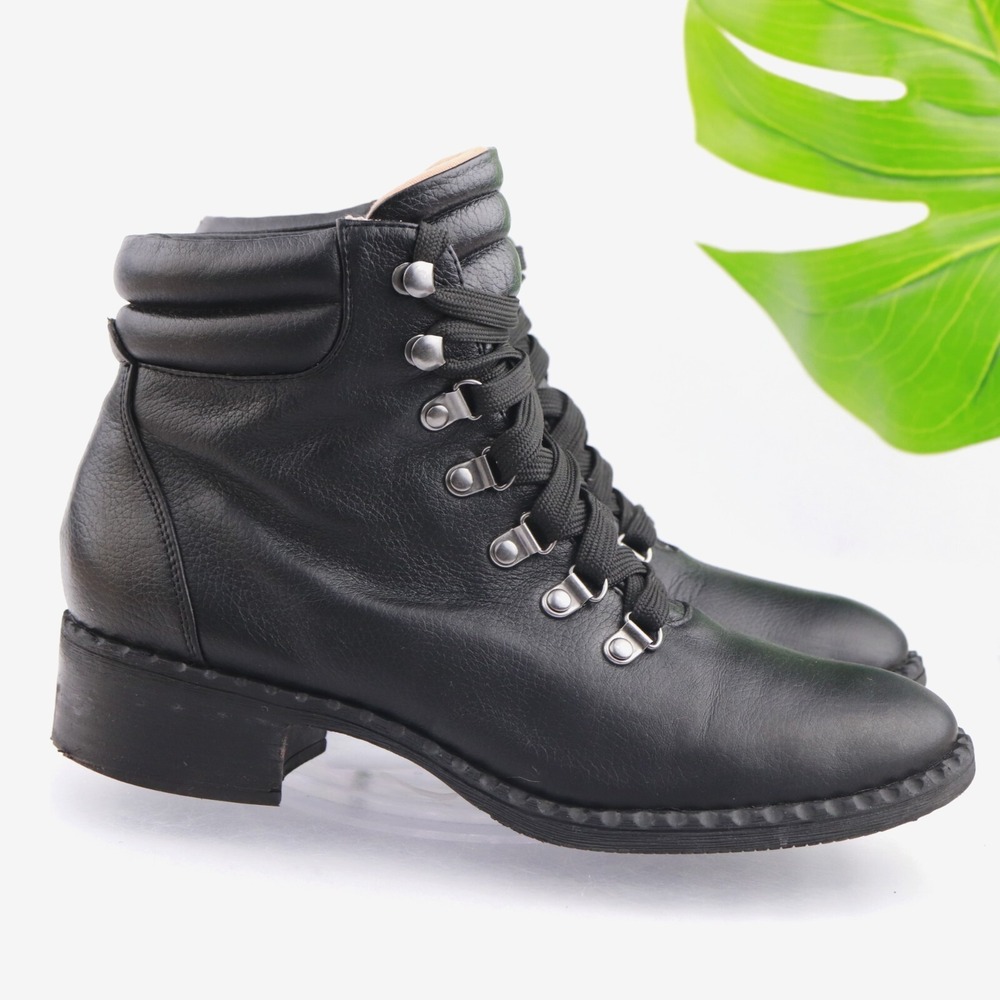 Gentle Souls Womens Brooklyn Combat Boots Size 9 Black Leather Booties Lace Up